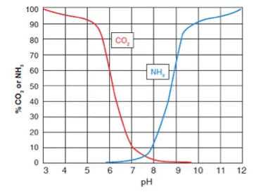 CO 2和pH相關(guān)，影響NH 3的毒性